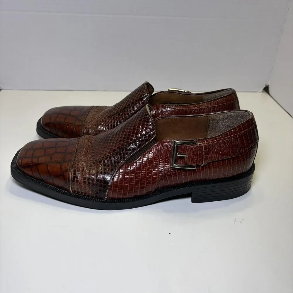 Stacy Adams Genuine Snake Shoes Men's Size 8 Brown Leather Monk Strap Dress